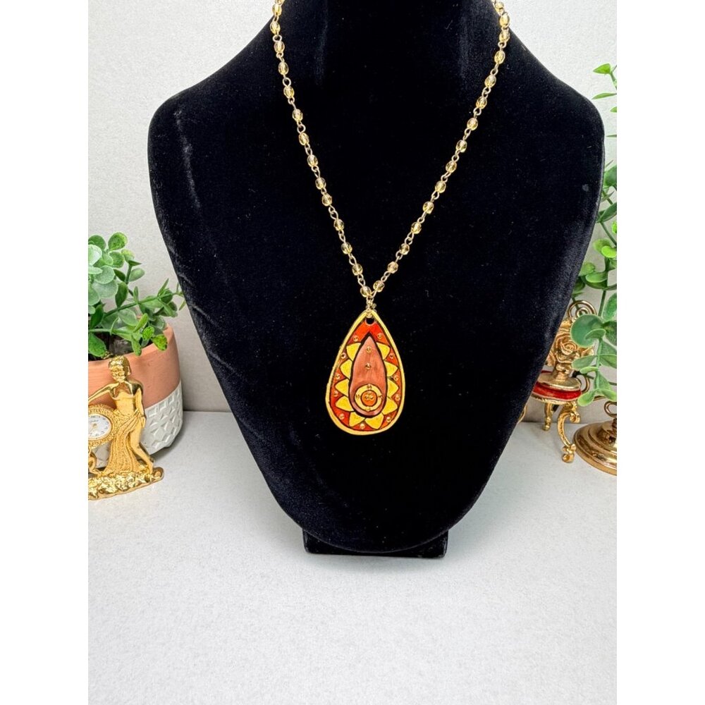 Nine West Enamel Crystal Pendant Necklace Boho Statement